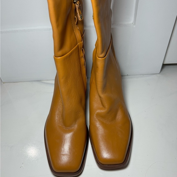 NWOB Sam Edelman Wade Stacked Heel Squared Toe Knee High Boots - Caramel Size 6 - Picture 6 of 9